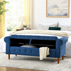 Banc de rangement capitonné en tissu avec accoudoirs arrondis – Gris / Noir / Beige / Bleu, 2 places