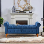 Banc de rangement capitonné en tissu avec accoudoirs arrondis – Gris / Noir / Beige / Bleu, 2 places