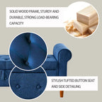 Banc de rangement capitonné en tissu avec accoudoirs arrondis – Gris / Noir / Beige / Bleu, 2 places