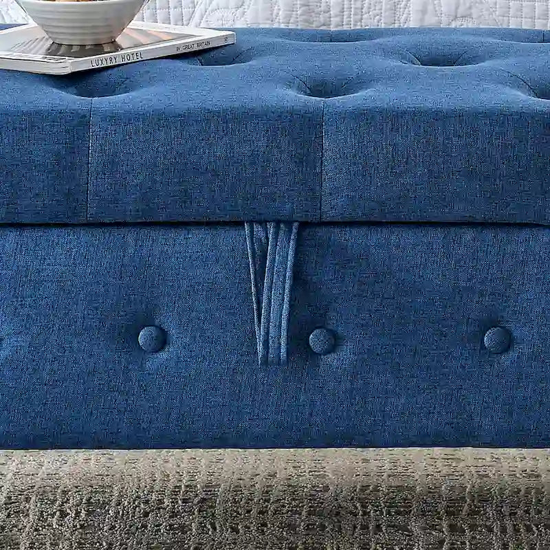 Banc de rangement capitonné en tissu avec accoudoirs arrondis – Gris / Noir / Beige / Bleu, 2 places