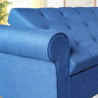 Banc de rangement capitonné en tissu avec accoudoirs arrondis – Gris / Noir / Beige / Bleu, 2 places