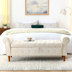 Banc de rangement capitonné en tissu avec accoudoirs arrondis – Gris / Noir / Beige / Bleu, 2 places