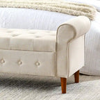Banc de rangement capitonné en tissu avec accoudoirs arrondis – Gris / Noir / Beige / Bleu, 2 places