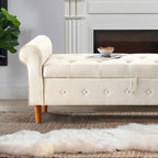 Banc de rangement capitonné en tissu avec accoudoirs arrondis – Gris / Noir / Beige / Bleu, 2 places