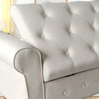 Banc de rangement capitonné en tissu avec accoudoirs arrondis – Gris / Noir / Beige / Bleu, 2 places