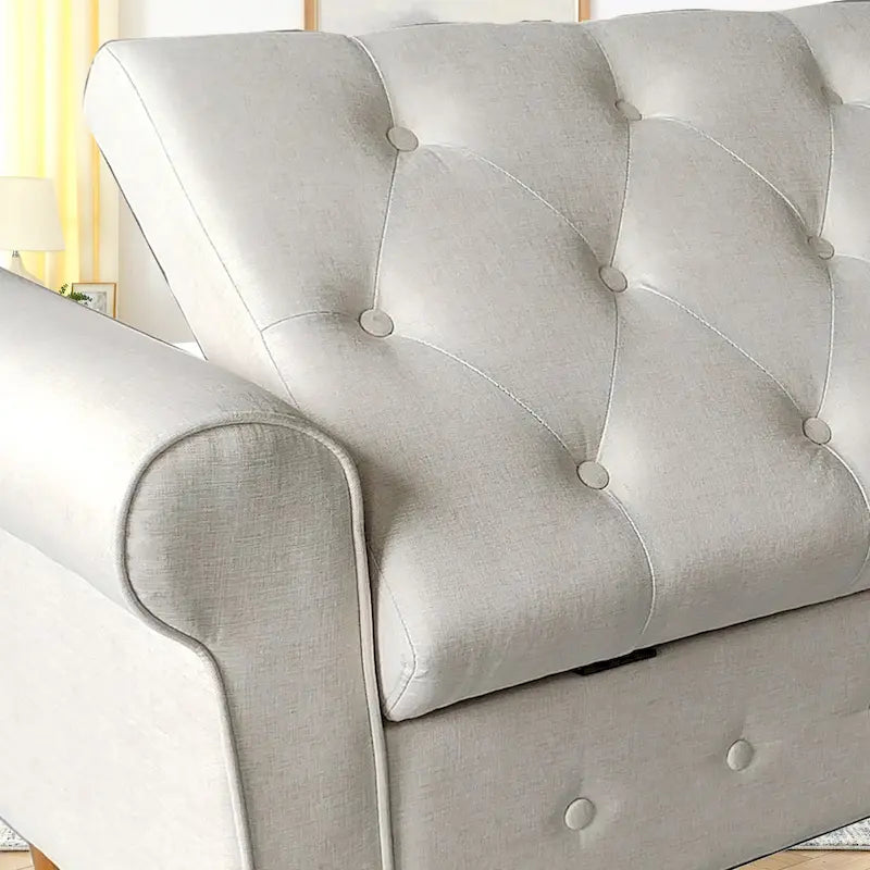 Banc de rangement capitonné en tissu avec accoudoirs arrondis – Gris / Noir / Beige / Bleu, 2 places