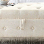 Banc de rangement capitonné en tissu avec accoudoirs arrondis – Gris / Noir / Beige / Bleu, 2 places
