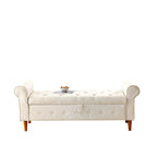 Banc de rangement capitonné en tissu avec accoudoirs arrondis – Gris / Noir / Beige / Bleu, 2 places