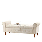 Banc de rangement capitonné en tissu avec accoudoirs arrondis – Gris / Noir / Beige / Bleu, 2 places