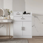 Meuble de rangement blanc pour salon de coiffure avec support pour sèche-cheveux – 2 tiroirs et 1 armoire, poste individuel