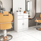 Meuble de rangement blanc pour salon de coiffure avec support pour sèche-cheveux – 2 tiroirs et 1 armoire, poste individuel