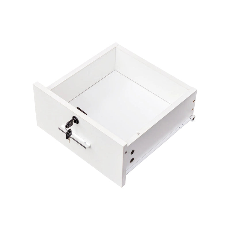 Meuble de rangement blanc pour salon de coiffure avec support pour sèche-cheveux – 2 tiroirs et 1 armoire, poste individuel