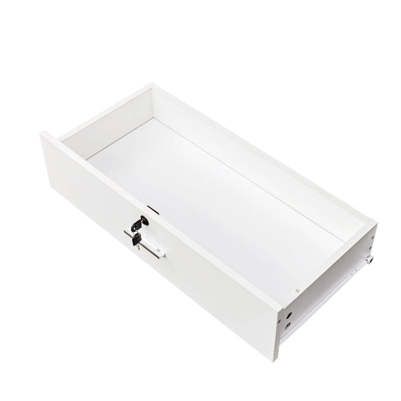 Meuble de rangement blanc pour salon de coiffure avec support pour sèche-cheveux – 2 tiroirs et 1 armoire, poste individuel