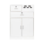 Meuble de rangement blanc pour salon de coiffure avec support pour sèche-cheveux – 2 tiroirs et 1 armoire, poste individuel