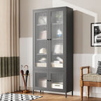 Armoire de rangement en métal avec porte en verre cannelé noir/foncé, 5 étagères, assemblage par 1 personne