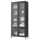 Armoire de rangement en métal avec porte en verre cannelé noir/foncé, 5 étagères, assemblage par 1 personne