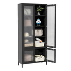 Armoire de rangement en métal avec porte en verre cannelé noir/foncé, 5 étagères, assemblage par 1 personne