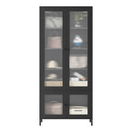 Armoire de rangement en métal avec porte en verre cannelé noir/foncé, 5 étagères, assemblage par 1 personne