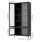 Armoire de rangement en métal avec porte en verre cannelé noir/foncé, 5 étagères, assemblage par 1 personne