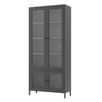 Armoire de rangement en métal avec porte en verre cannelé noir/foncé, 5 étagères, assemblage par 1 personne