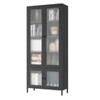 Armoire de rangement en métal avec porte en verre cannelé noir/foncé, 5 étagères, assemblage par 1 personne