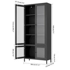 Armoire de rangement en métal avec porte en verre cannelé noir/foncé, 5 étagères, assemblage par 1 personne