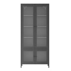 Armoire de rangement en métal avec porte en verre cannelé noir/foncé, 5 étagères, assemblage par 1 personne