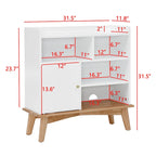 Meuble de rangement chêne naturel et blocs de couleur blanc cassé, meuble bas à étagère ouverte