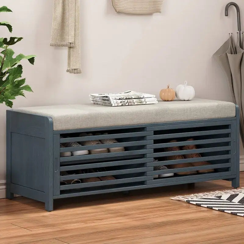 Banc de rangement Blanc à Volets – MDF avec placage Acacia, 1 à 2 places