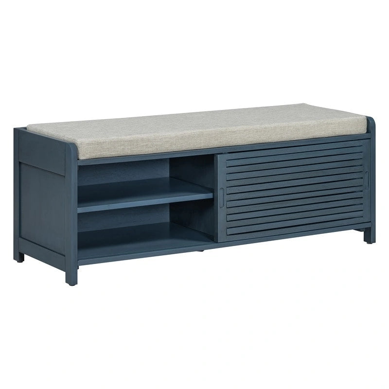 Banc de rangement Blanc à Volets – MDF avec placage Acacia, 1 à 2 places