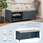 Banc de rangement Blanc à Volets – MDF avec placage Acacia, 1 à 2 places