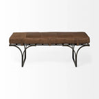 Banc en cuir véritable marron et noir, 2 places, 140 cm
