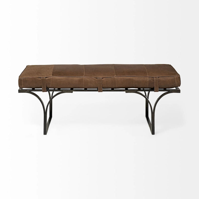 Banc en cuir véritable marron et noir, 2 places, 140 cm
