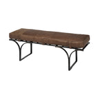 Banc en cuir véritable marron et noir, 2 places, 140 cm