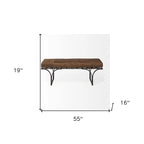 Banc en cuir véritable marron et noir, 2 places, 140 cm