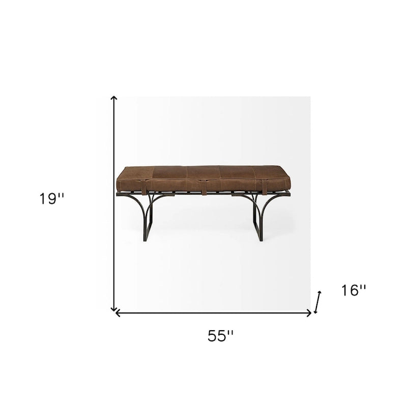 Banc en cuir véritable marron et noir, 2 places, 140 cm