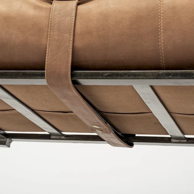 Banc en cuir véritable marron et noir, 2 places, 140 cm