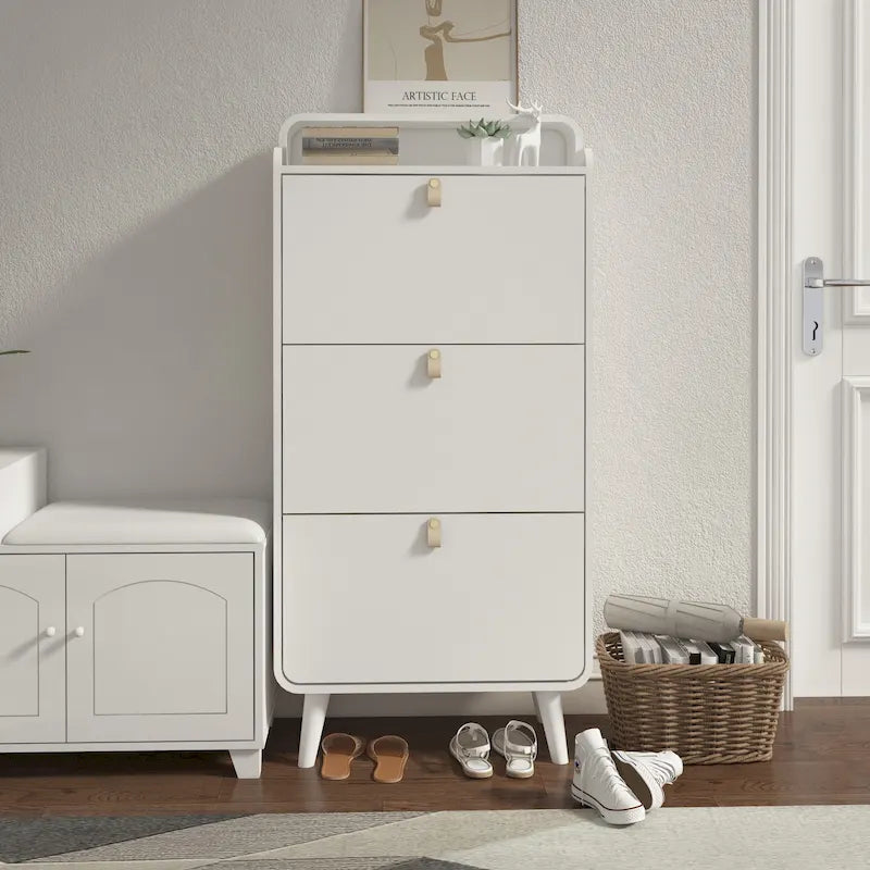 Meuble à chaussures blanc à 3 tiroirs, 18 paires