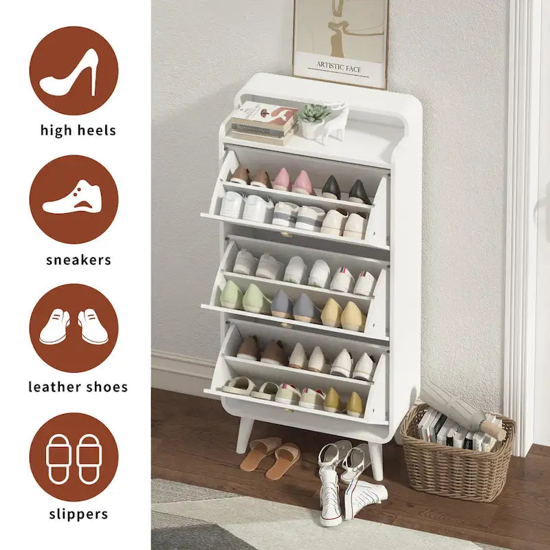 Meuble à chaussures blanc à 3 tiroirs, 18 paires