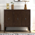 Buffet de rangement marron / bleu marine / gris – 3 poignées en métal, 4 pieds en pin, étagère réglable