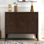 Buffet de rangement marron / bleu marine / gris – 3 poignées en métal, 4 pieds en pin, étagère réglable