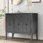 Buffet de rangement marron / bleu marine / gris – 3 poignées en métal, 4 pieds en pin, étagère réglable