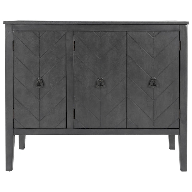 Buffet de rangement marron / bleu marine / gris – 3 poignées en métal, 4 pieds en pin, étagère réglable