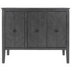 Buffet de rangement marron / bleu marine / gris – 3 poignées en métal, 4 pieds en pin, étagère réglable