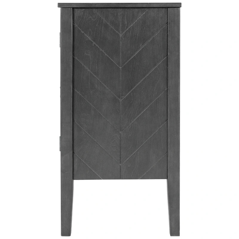 Buffet de rangement marron / bleu marine / gris – 3 poignées en métal, 4 pieds en pin, étagère réglable