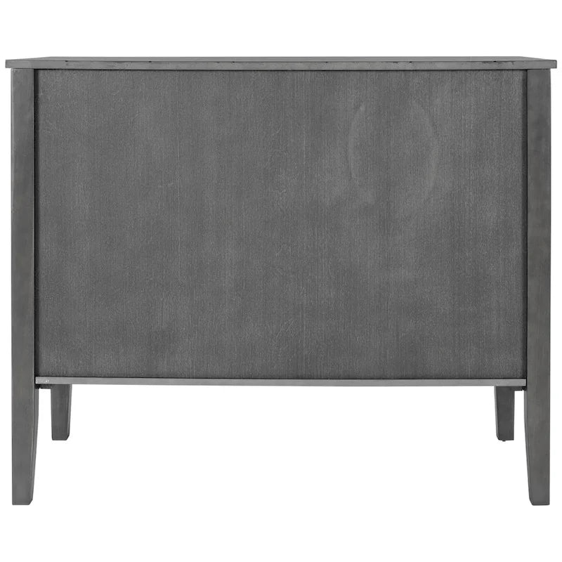 Buffet de rangement marron / bleu marine / gris – 3 poignées en métal, 4 pieds en pin, étagère réglable