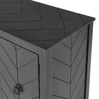 Buffet de rangement marron / bleu marine / gris – 3 poignées en métal, 4 pieds en pin, étagère réglable
