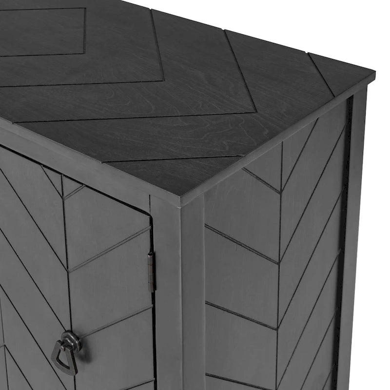 Buffet de rangement marron / bleu marine / gris – 3 poignées en métal, 4 pieds en pin, étagère réglable