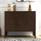 Buffet de rangement marron / bleu marine / gris – 3 poignées en métal, 4 pieds en pin, étagère réglable