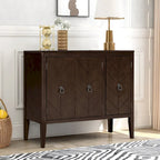Buffet de rangement marron / bleu marine / gris – 3 poignées en métal, 4 pieds en pin, étagère réglable